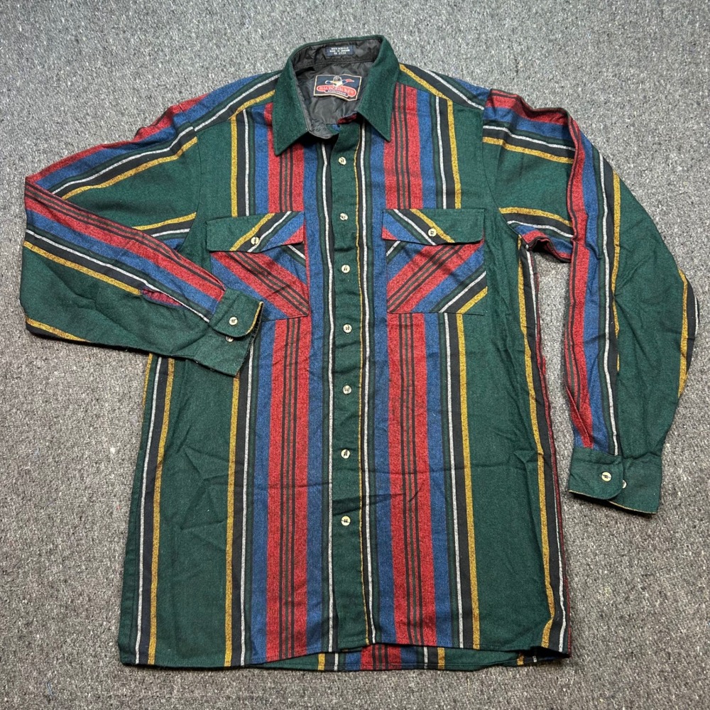 Backpacker Sportswear Flannel Shirt Large‎ Tall Mens Green Stripe Outdoor Retro